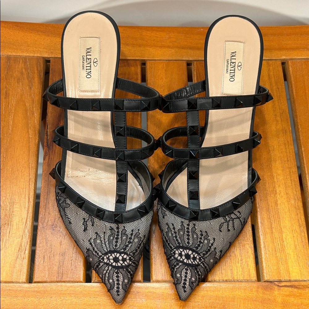 Valentino Black Lace Strappy Heels